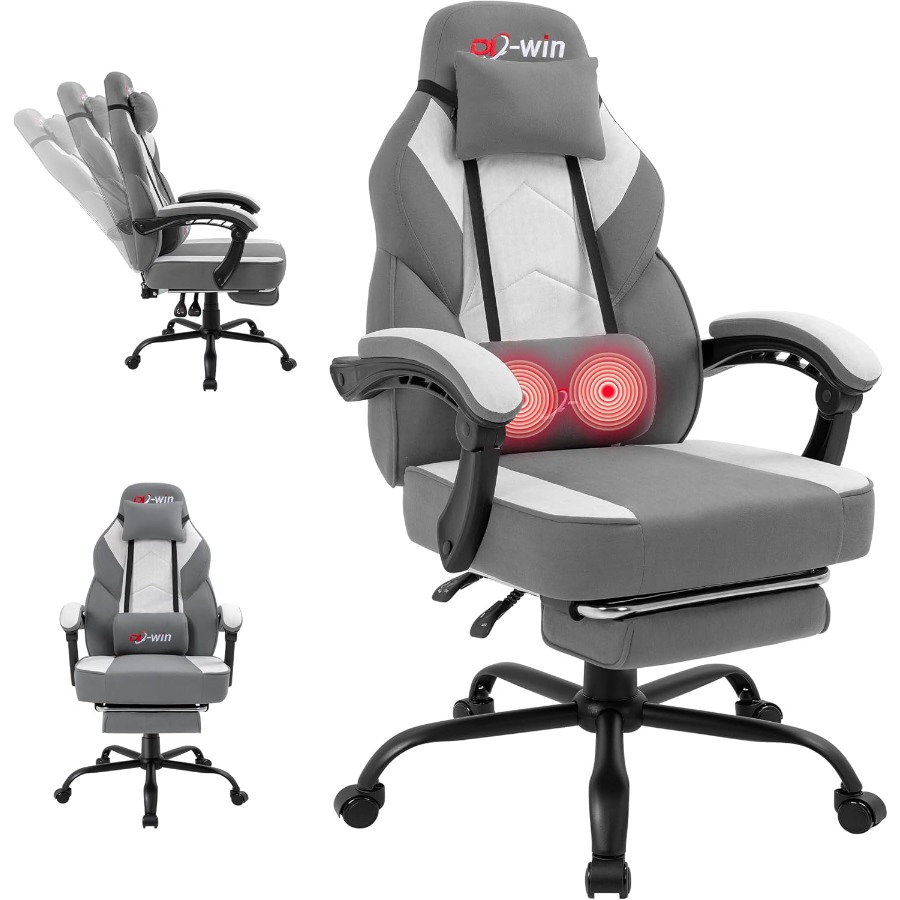 Massage - 大人用ゲーミングチェア。フットレストとマッサージ機能付きの腰部サポート、人間工学に基づいた高背もたれ、角度調整可能な回転式コンピューターチェア。