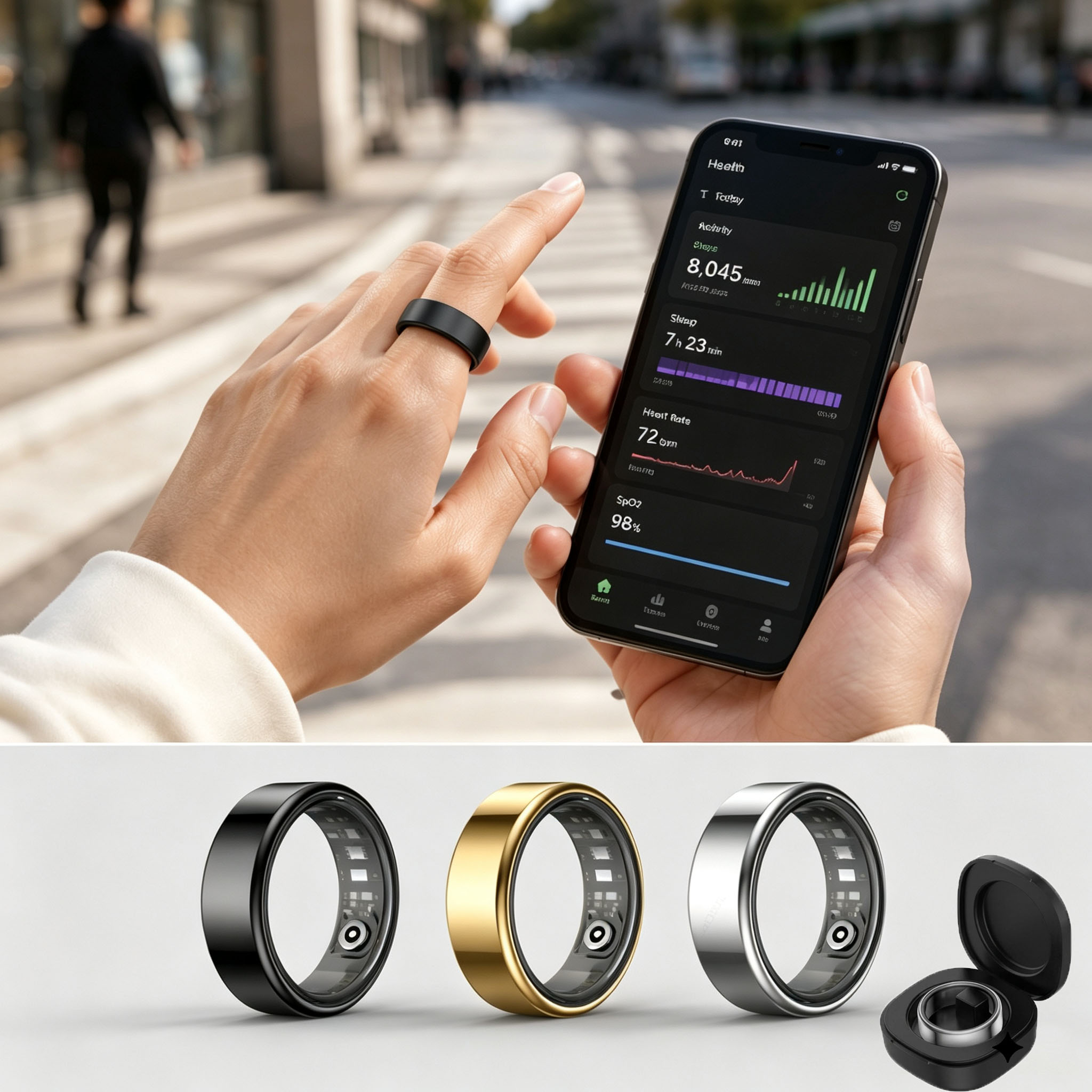 Health Monitors - スマートリング 心拍数 血圧 睡眠モニタリング モーショントラッキング 防水