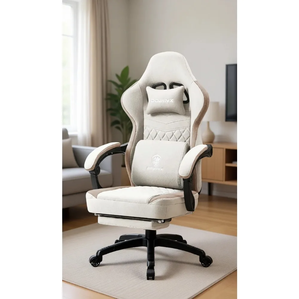 Massage - 通気性の良い生地を使用したゲーミングチェア、ポケットスプリング式の座面クッション、ジェルクッション、快適なオフィスチェア、収納バッグ、マッサージ機能、ベージュ