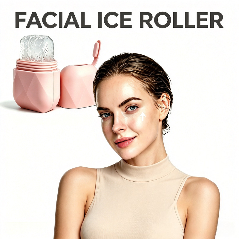 Face Ice Roller Puffiness - シリコン製フェイスアイスローラー型。繰り返し使用できるフェイスアイスマッサージャーで、むくみの緩和、肌の引き締め、自宅での美容スキンケアに最適。