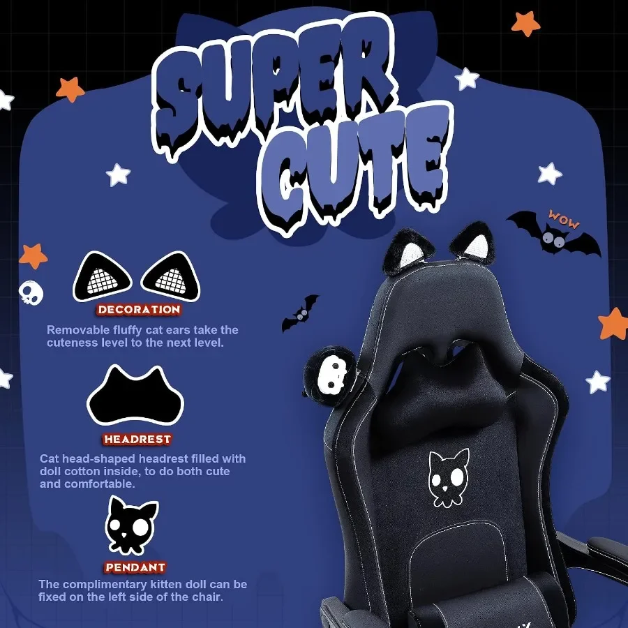 大人用ゲーミングチェア。猫耳デザイン、ブラックPUレザー、マ - Massage のレビューと価格