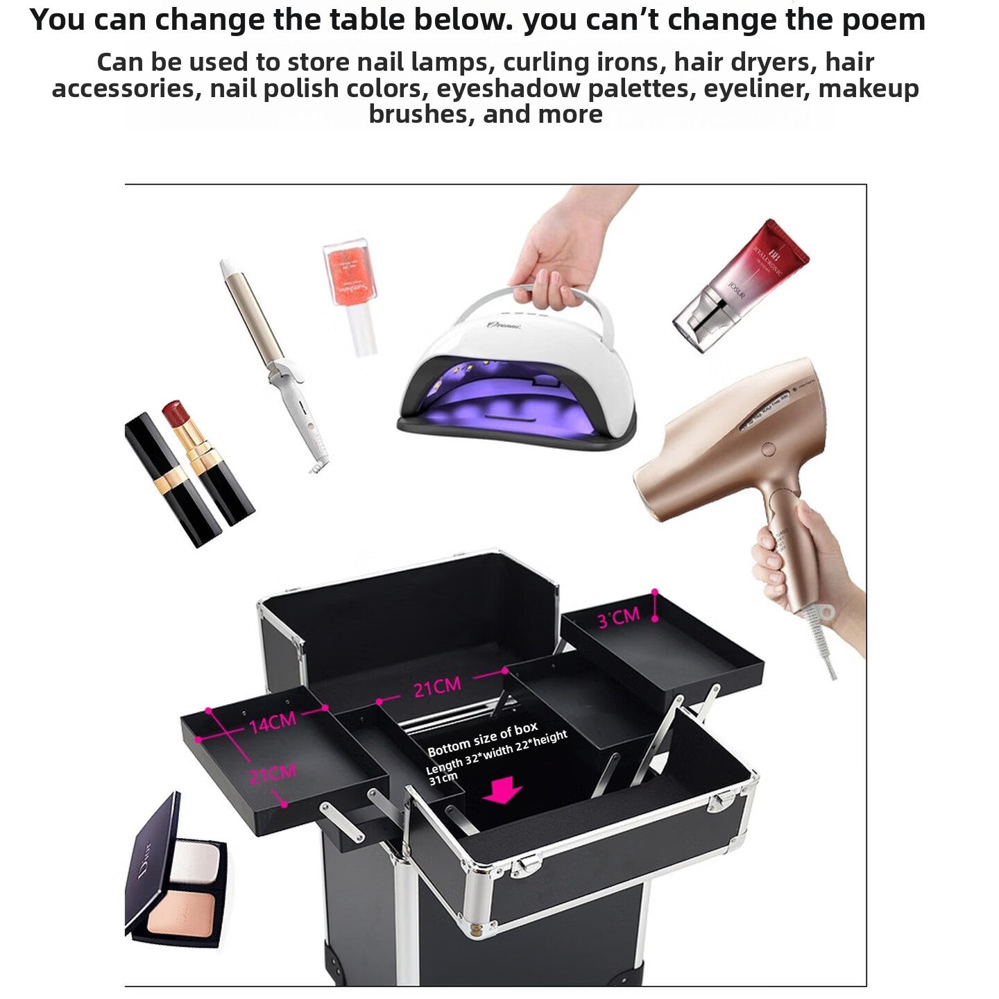 キャスター付きのメイクアップケース。アルミニウム合金製の取っ - Makeup のレビューと価格