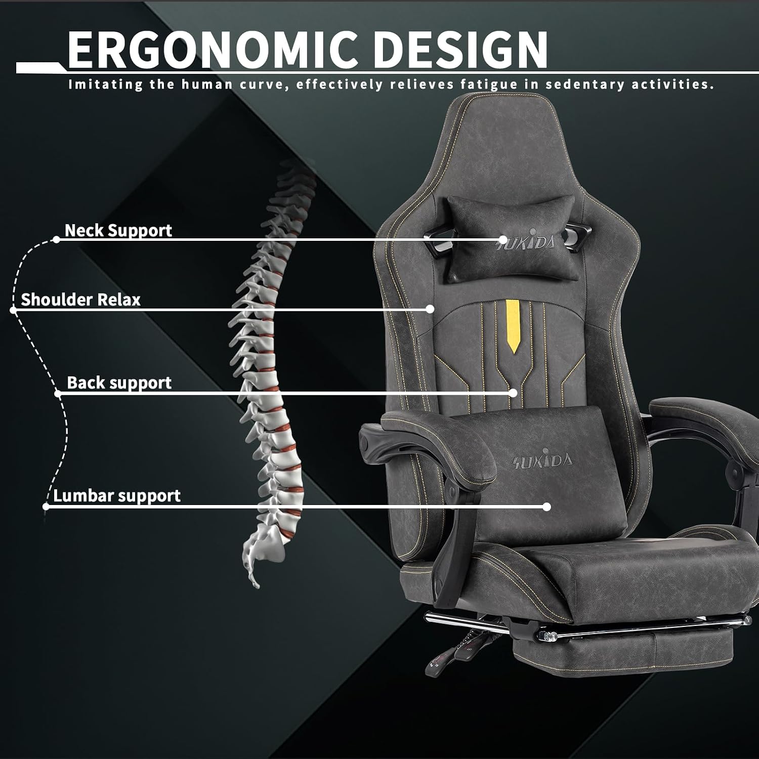フットレスト付きゲーミングチェア、人間工学に基づいたコンピュ - Massage のレビューと価格