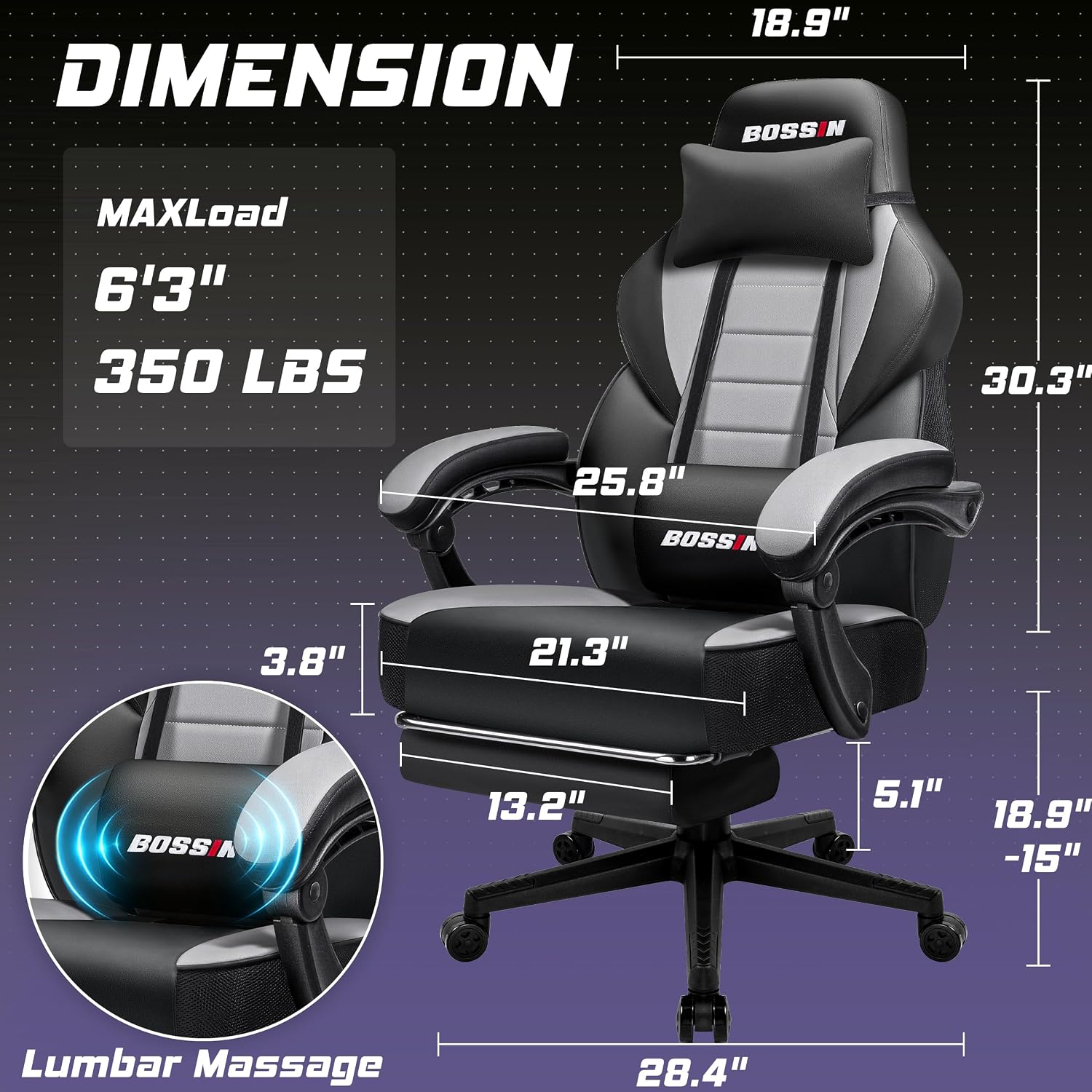 マッサージ機能付きゲーミングチェア。人間工学に基づいた頑丈な - Massage のレビューと価格
